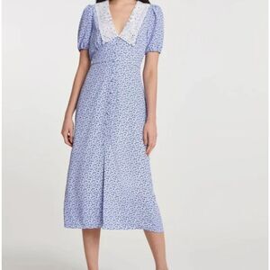 River Island Tinker Purple blue floral lace collar midi dress womens 10 NWOT
